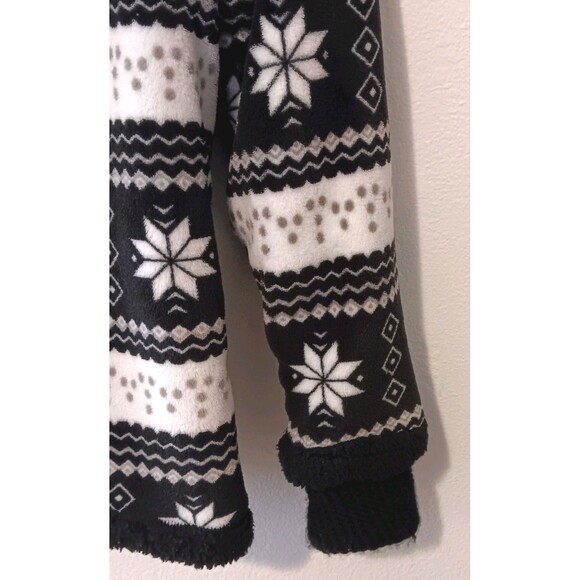 TrailCrest Sherpa Lined Full Zip Fleece Hoodie Jacket Sz S Black White Fair Isle - Picture 9 of 12